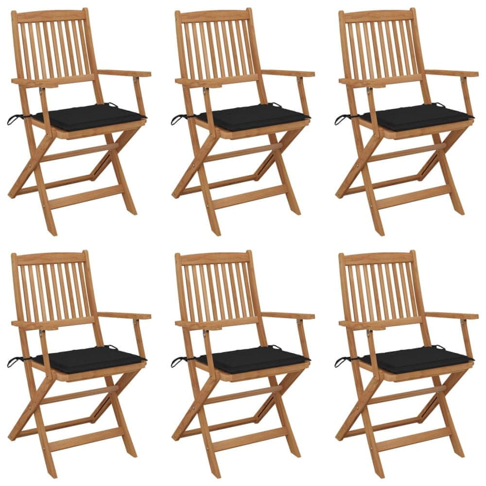 Vidaxl Skladacie záhradné stoličky so sedákmi 6 ks akáciový masív